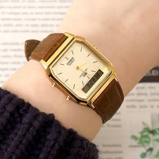 CASIO AQ-230EGL-9ADF Retro Vintage Digital Watch ORIGINAL New Gold Brown