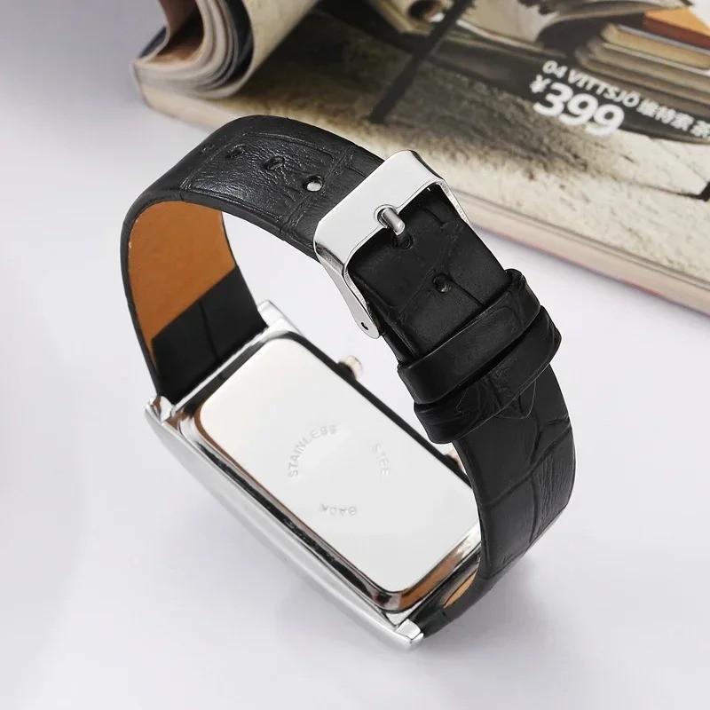 Luxury Dual Time Zone Watch Rectangle Quartz Dress Watch for Men and Women