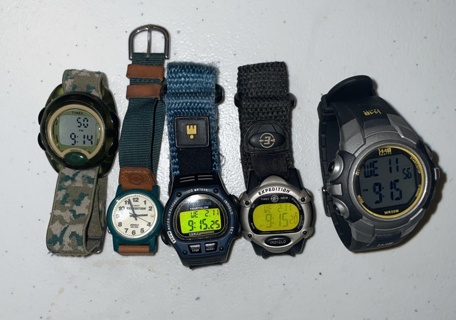 Lot of 5 Digital Timex Watches, With working Indiglo, See Pictures/Read