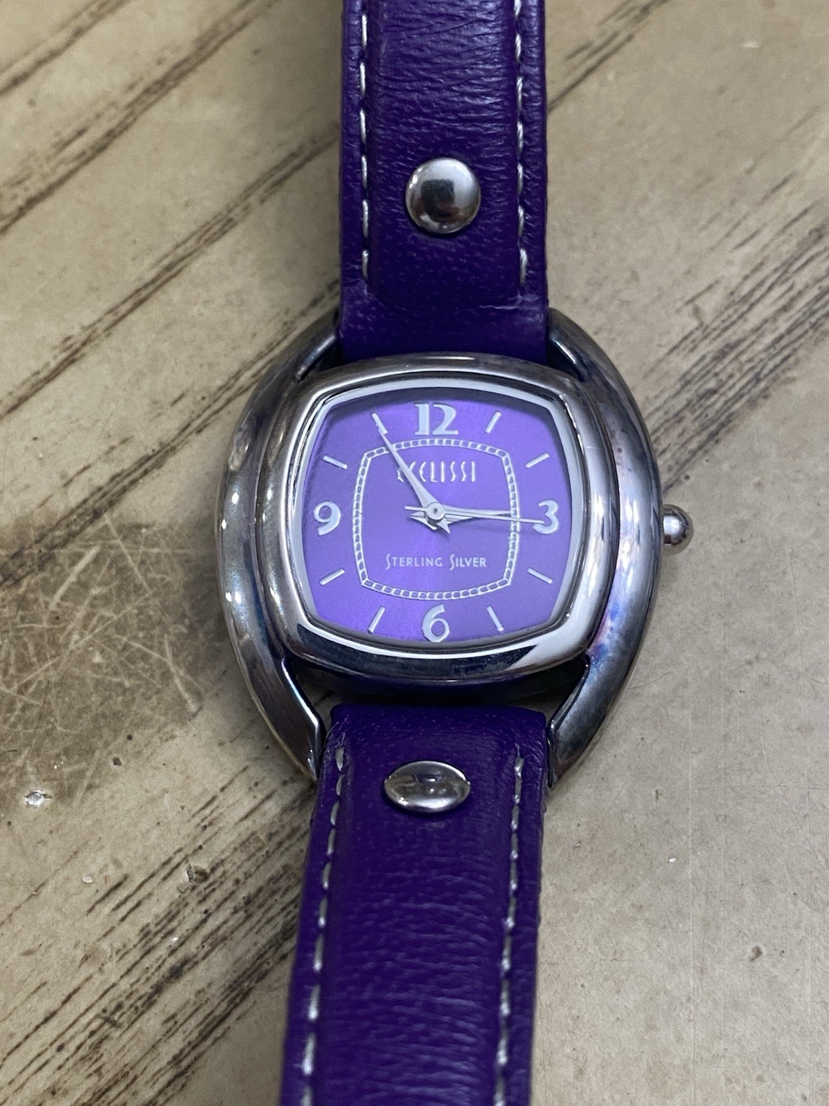 Ecclissi 925 Sterling Silver Designer Signed Women Leather Watch Needs Battery