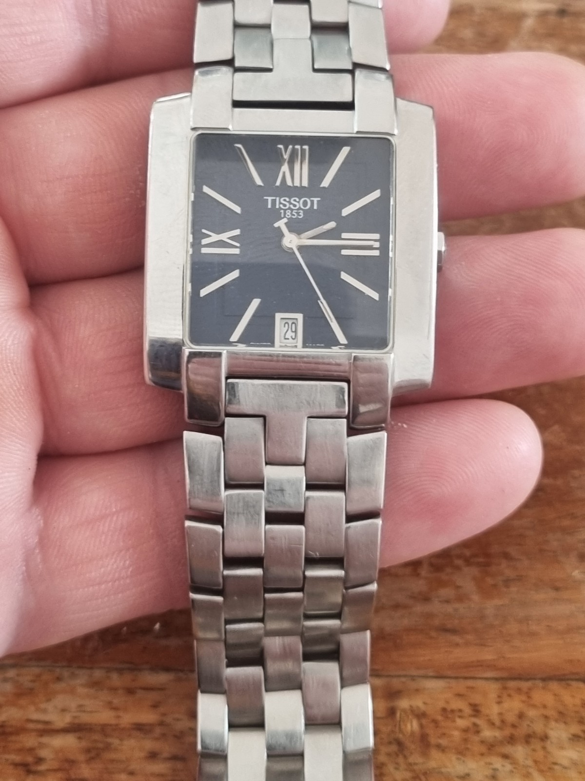 Tissot 1853 SQUARE L860/960K STAINLESS BLUE DIAL Sapphire Crystal DATE Men Watch