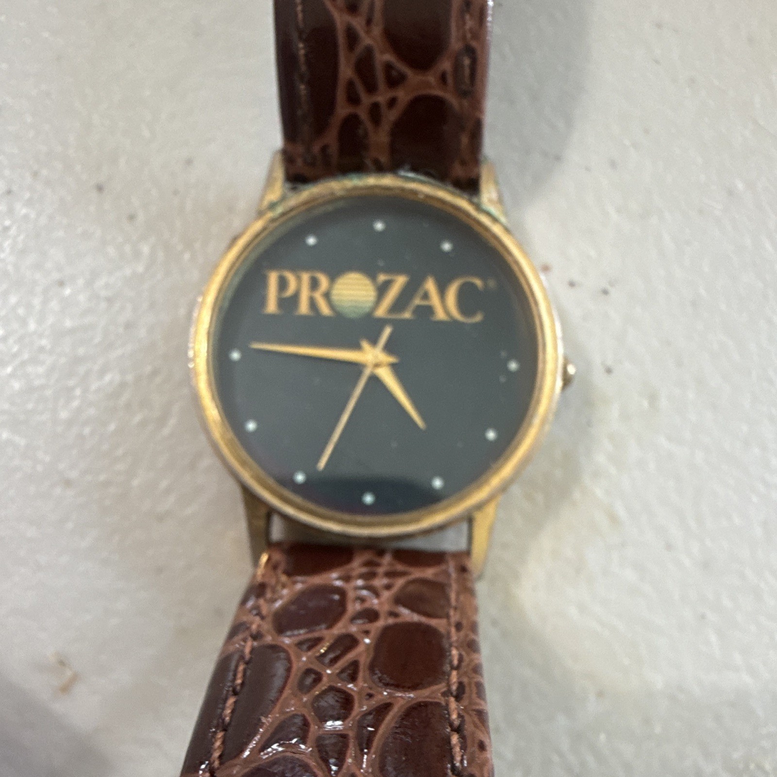 Image Watches, Inc. Prozac Quartz Analog Watch Black Dial Brown Leather Strap