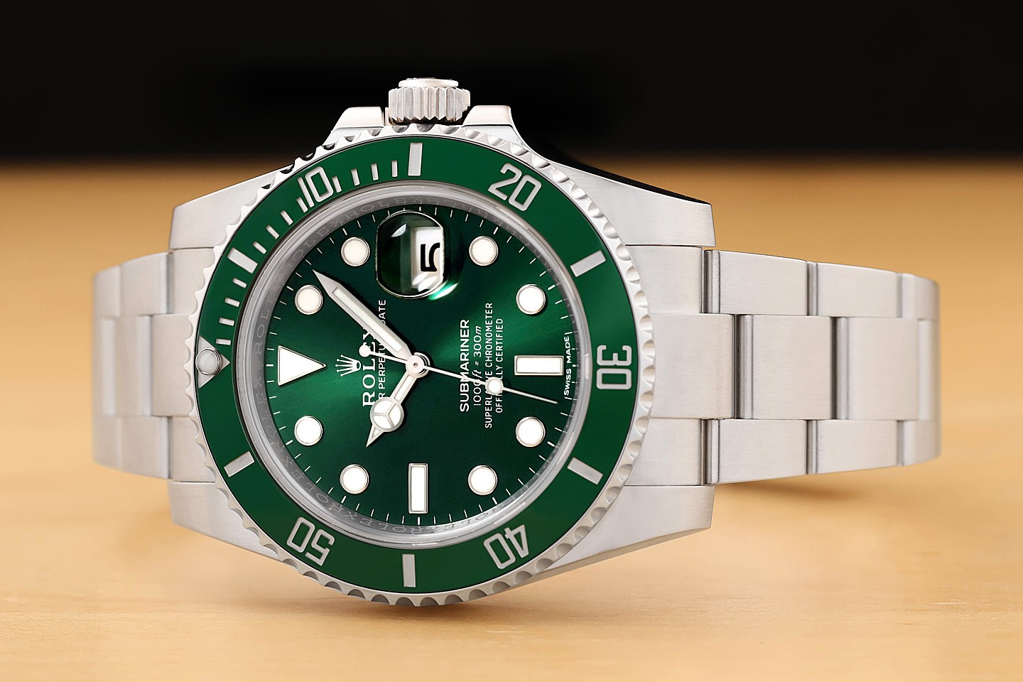 2016 CARD ROLEX MENS SUBMARINER DATE 40MM 116610LV HULK GREEN STEEL OYSTER WATCH