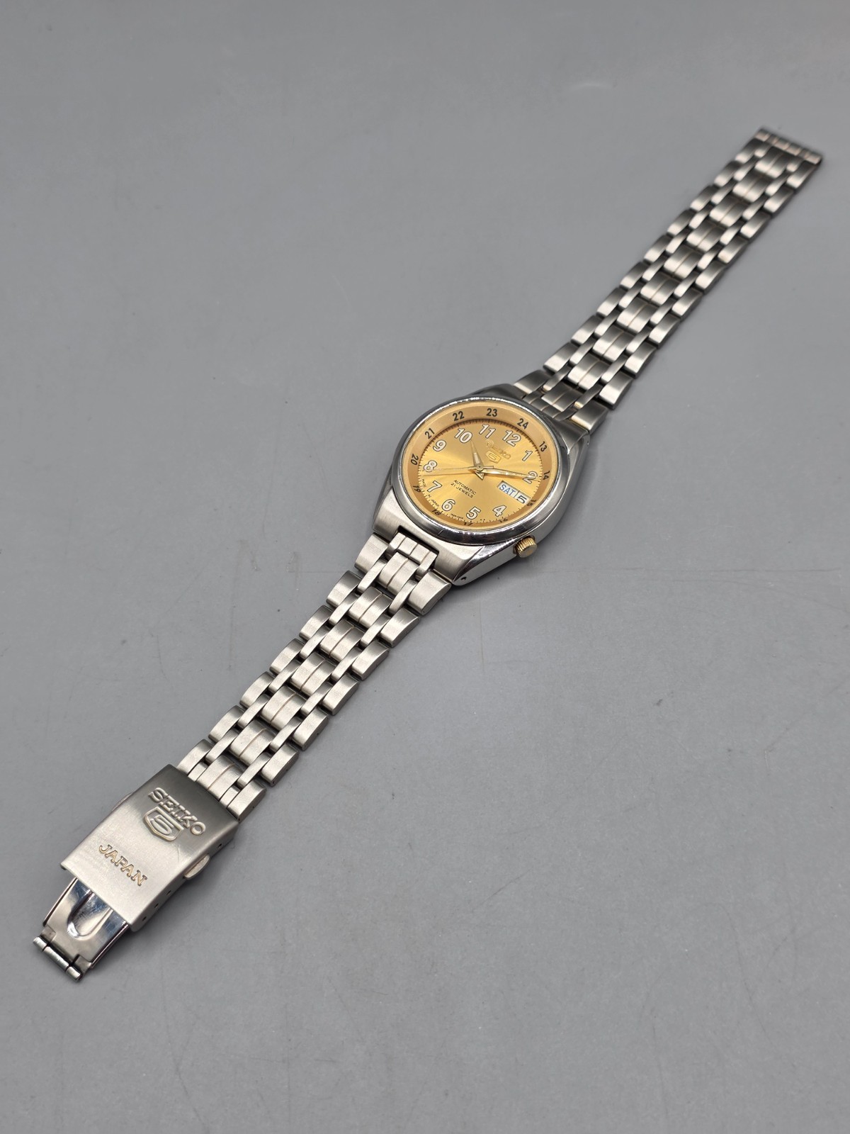 Seiko 5 Automatic 21 Jewels Rare Gold Railway Time Day/Date Japan Men’s Watch