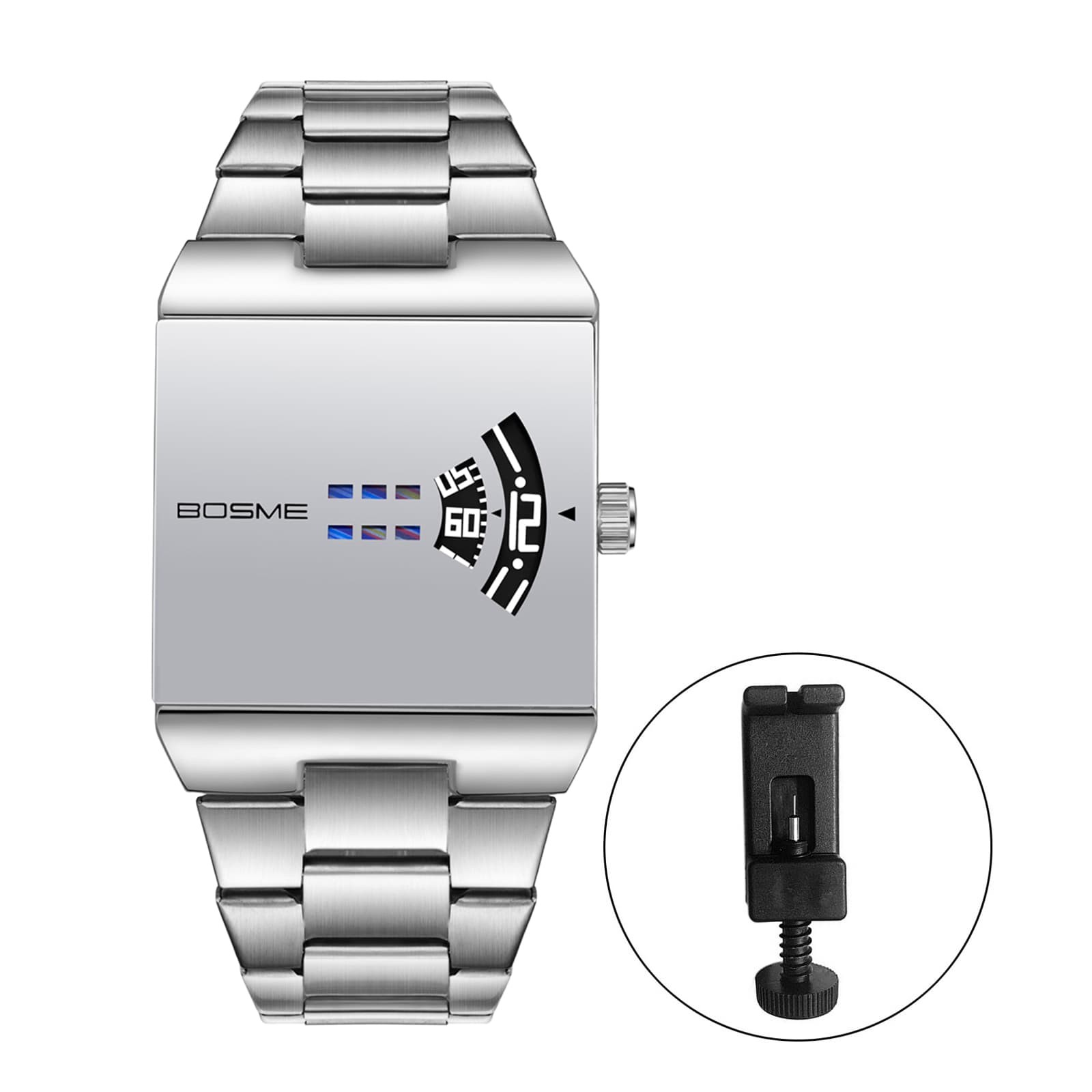Mens Business Square Dial Creaitve No-Hand Jumping Hour Display Watch