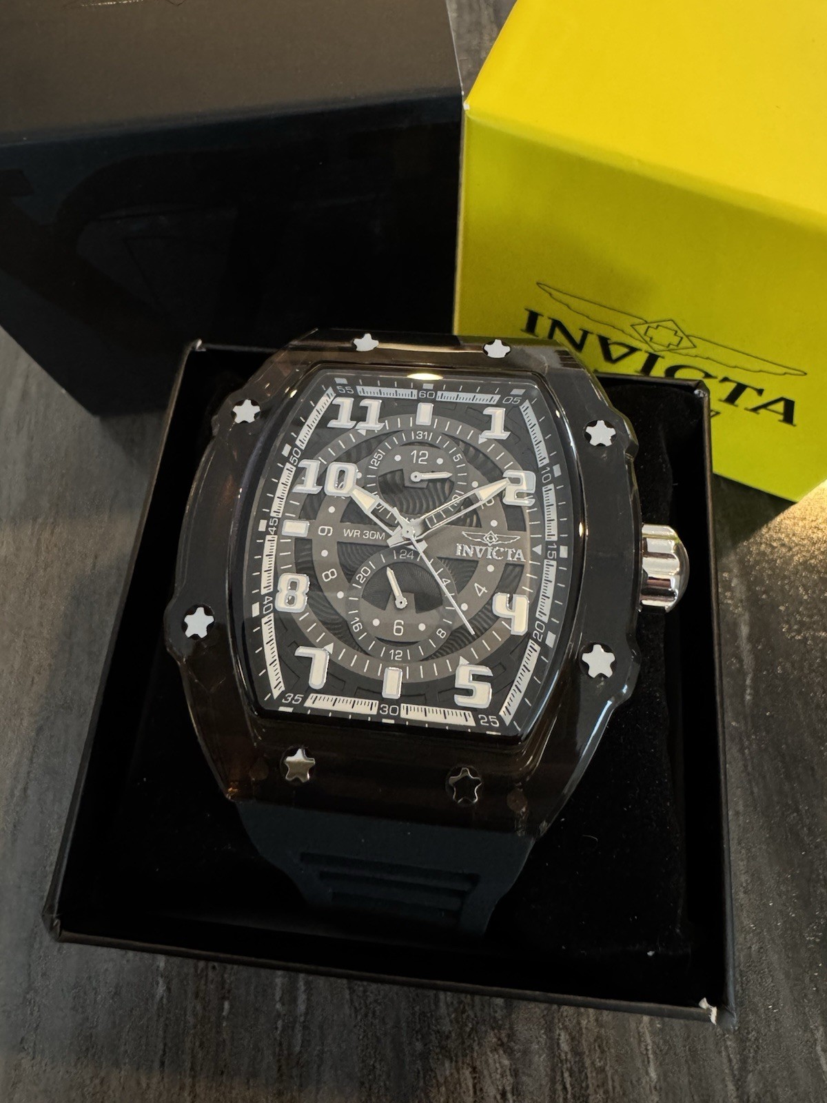 Invicta Racing Cyclone Quartz Day/Date Black Silicone 48mm Mens Watch NEW!