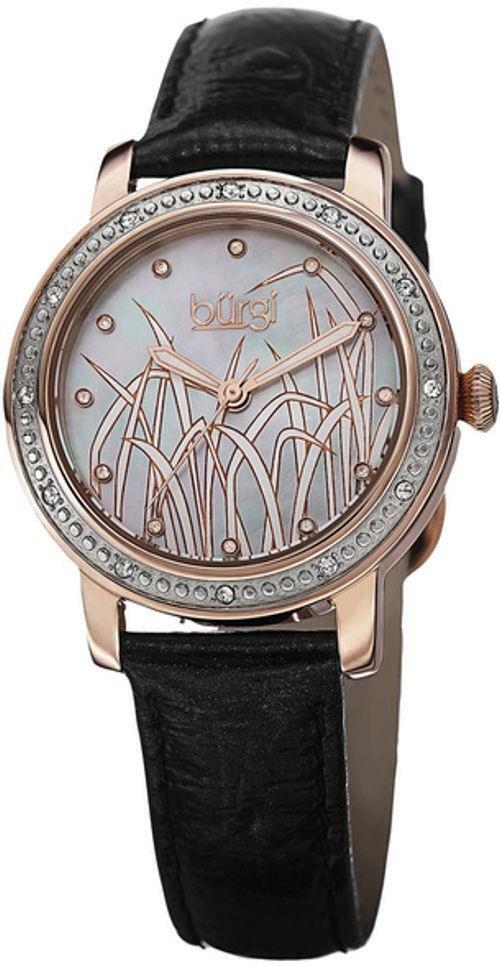 Burgi BUR096RG Diamond Markers Bezel Black Leather Strap Rosetone Womens Watch