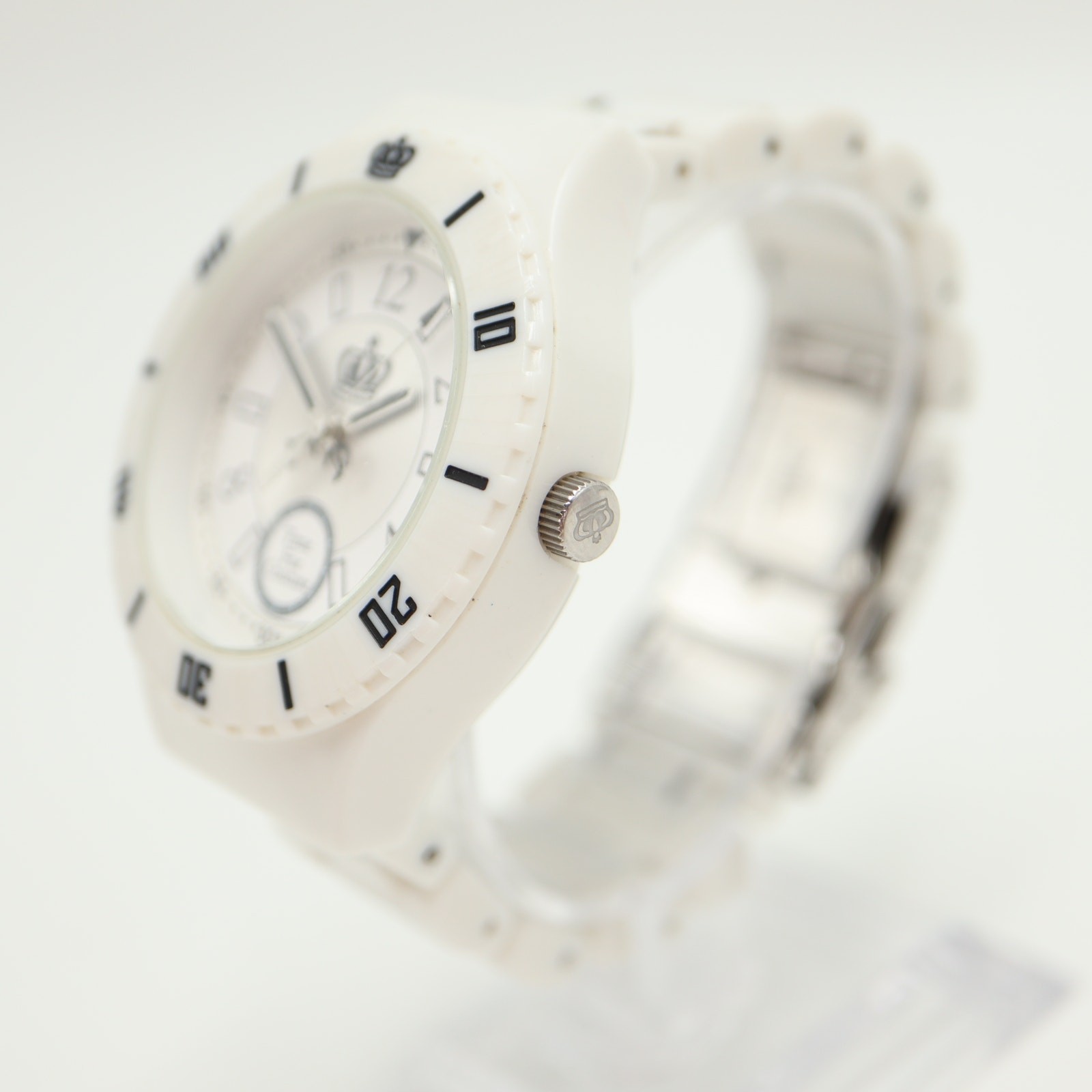 Juicy Couture White Acrylic Womens 42mm Watch 5.75″ Bracelet w New Battery