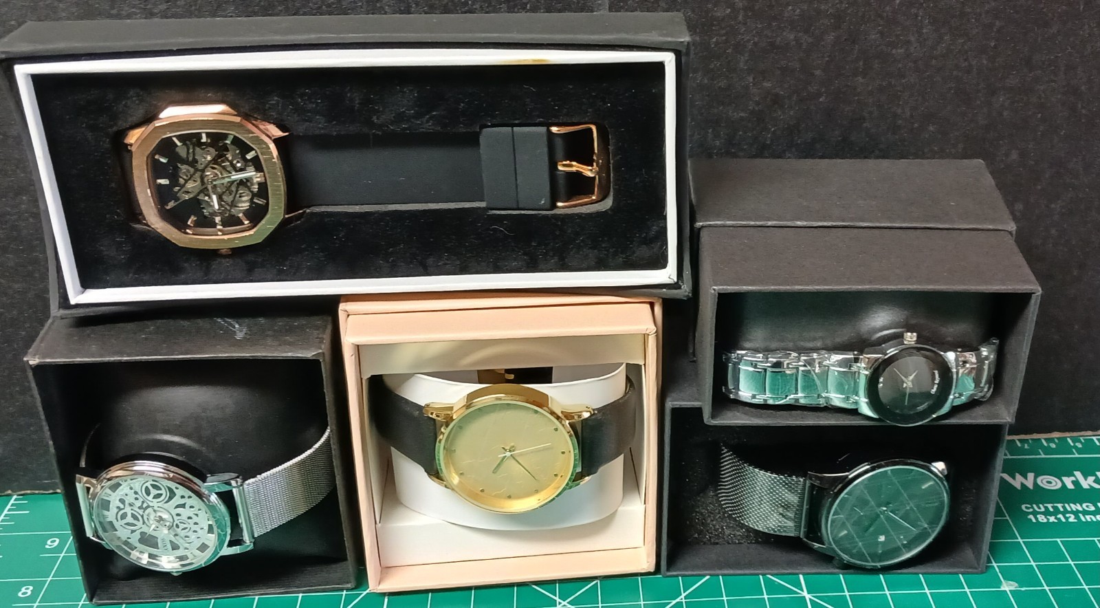 5 PC Lot of Box watches WORKING