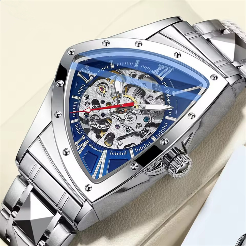 CHENXI Men Automatic Watch Triangle Leather Mechanical Watch for Male Wristwatch