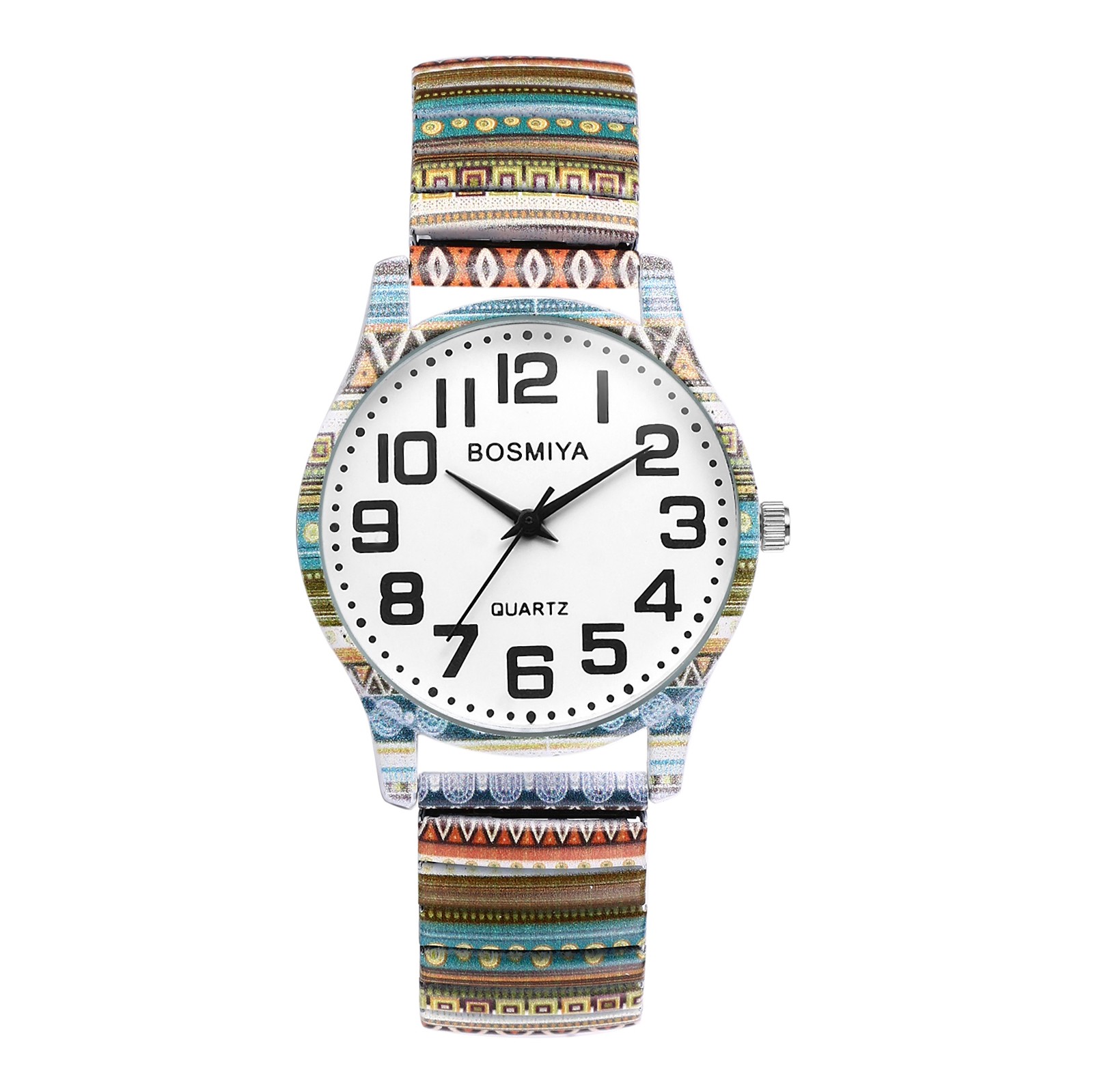 Bohemian Printing Elastic Strap Quartz Wrist Watches Elderly Easy Reader Unisex
