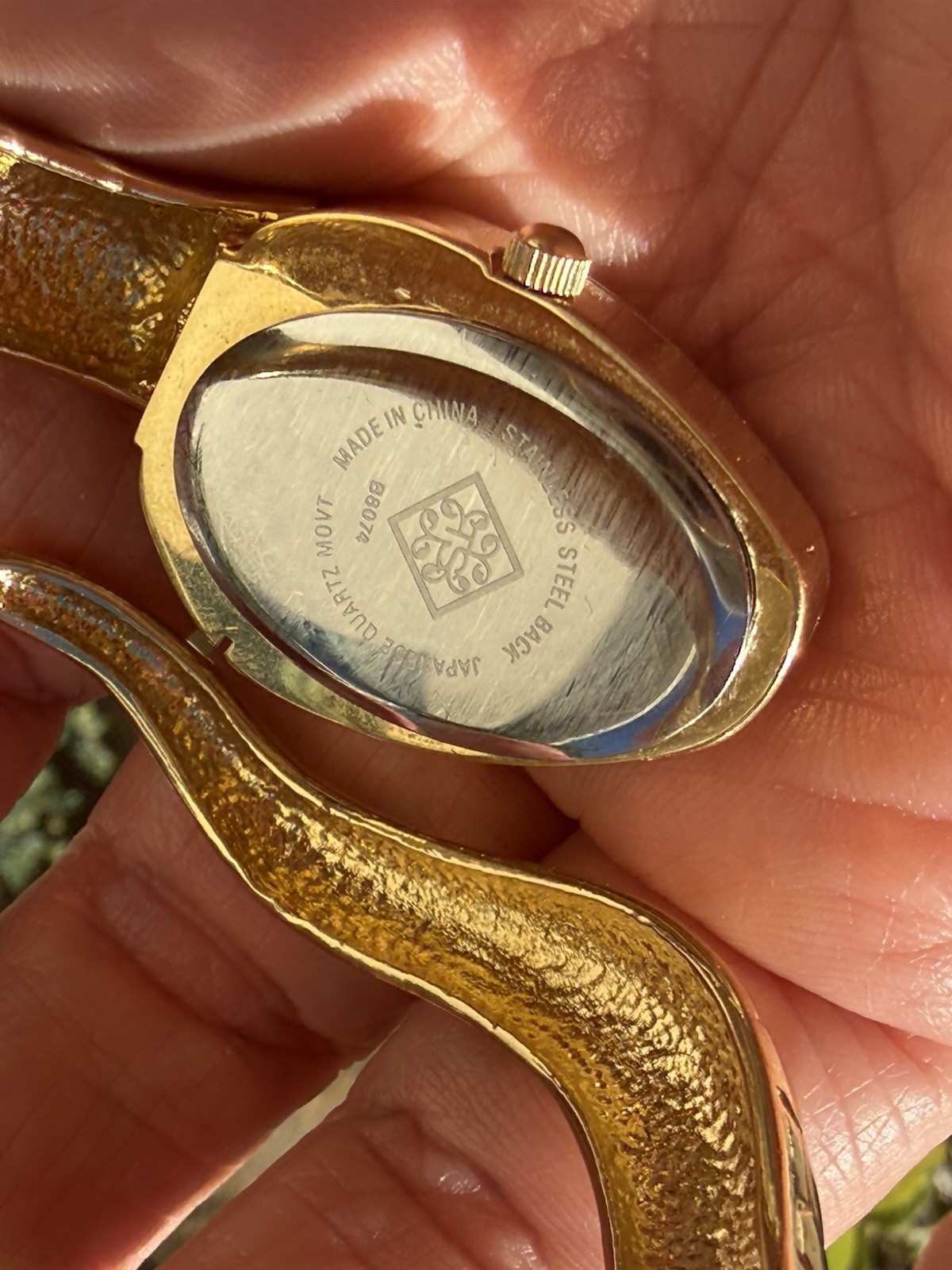 Fabulous Snake Quartz Watch Hinged Bangle Bracelet Goldtone Emerald Eyes Runs!