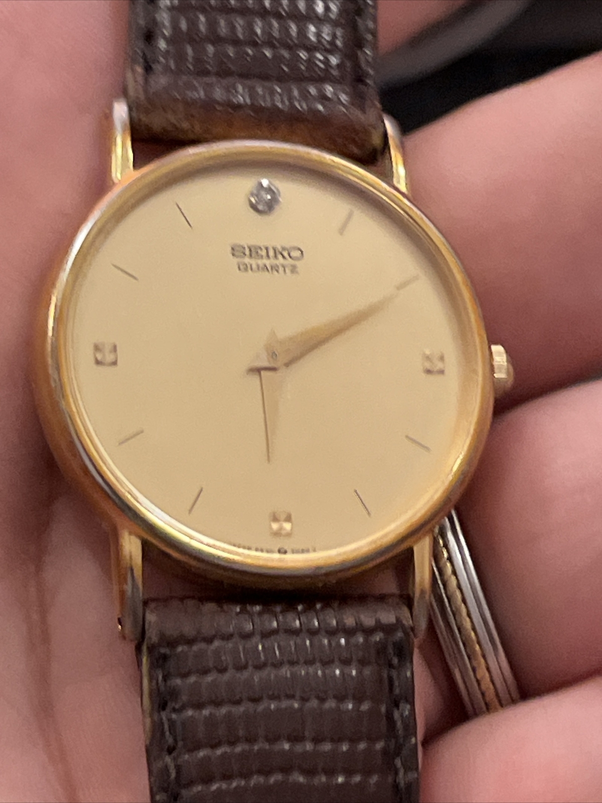 Mens Vintage 1985 Watch SEIKO 65307009 Marked Diamond Dial Midsize gold G2U
