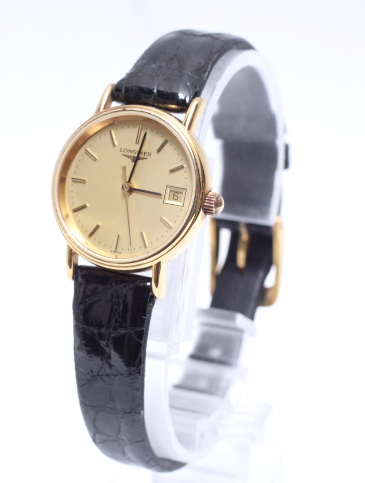 Vintage *EXC+5* Longines L4.136.2 Gold Dial 24mm Date Quartz Ladies Watch JAPAN