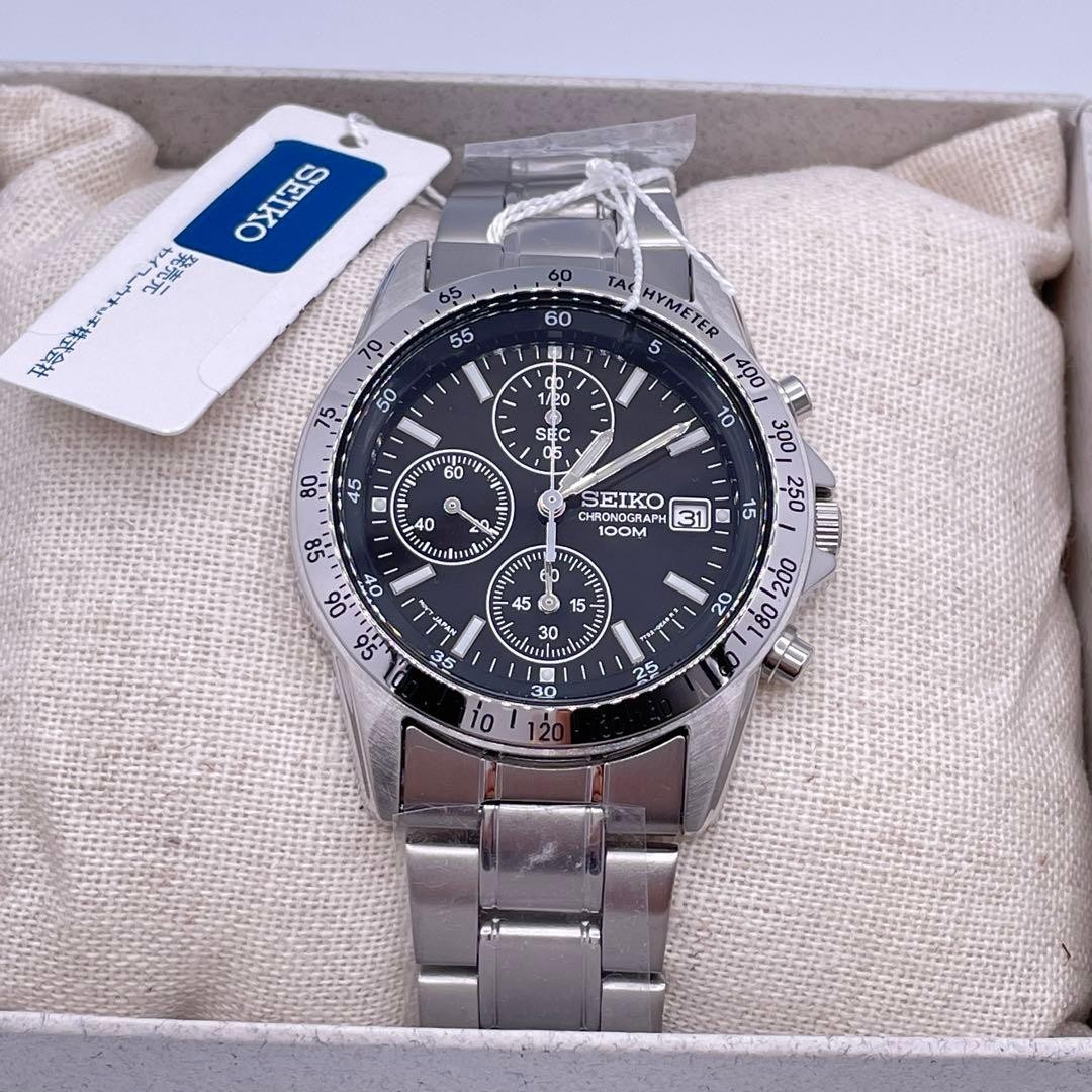 Brand New SEIKO SND367PC Chronograph Black Silver Men’s Watch 10ATM from Japan