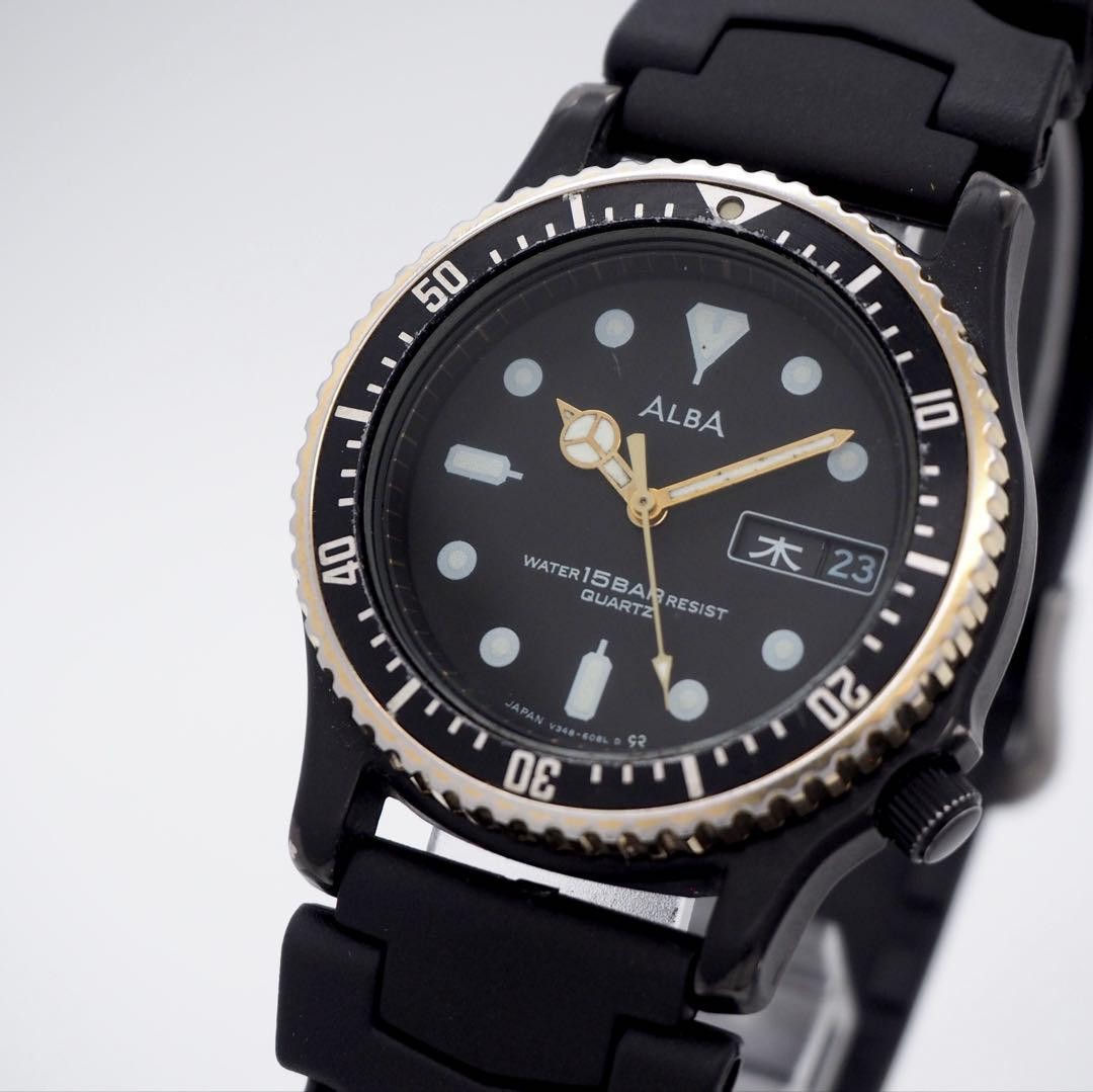 Alba Diver Watch Mens Automatic Rubber Strap Black Gold 36mm wrist 22cm