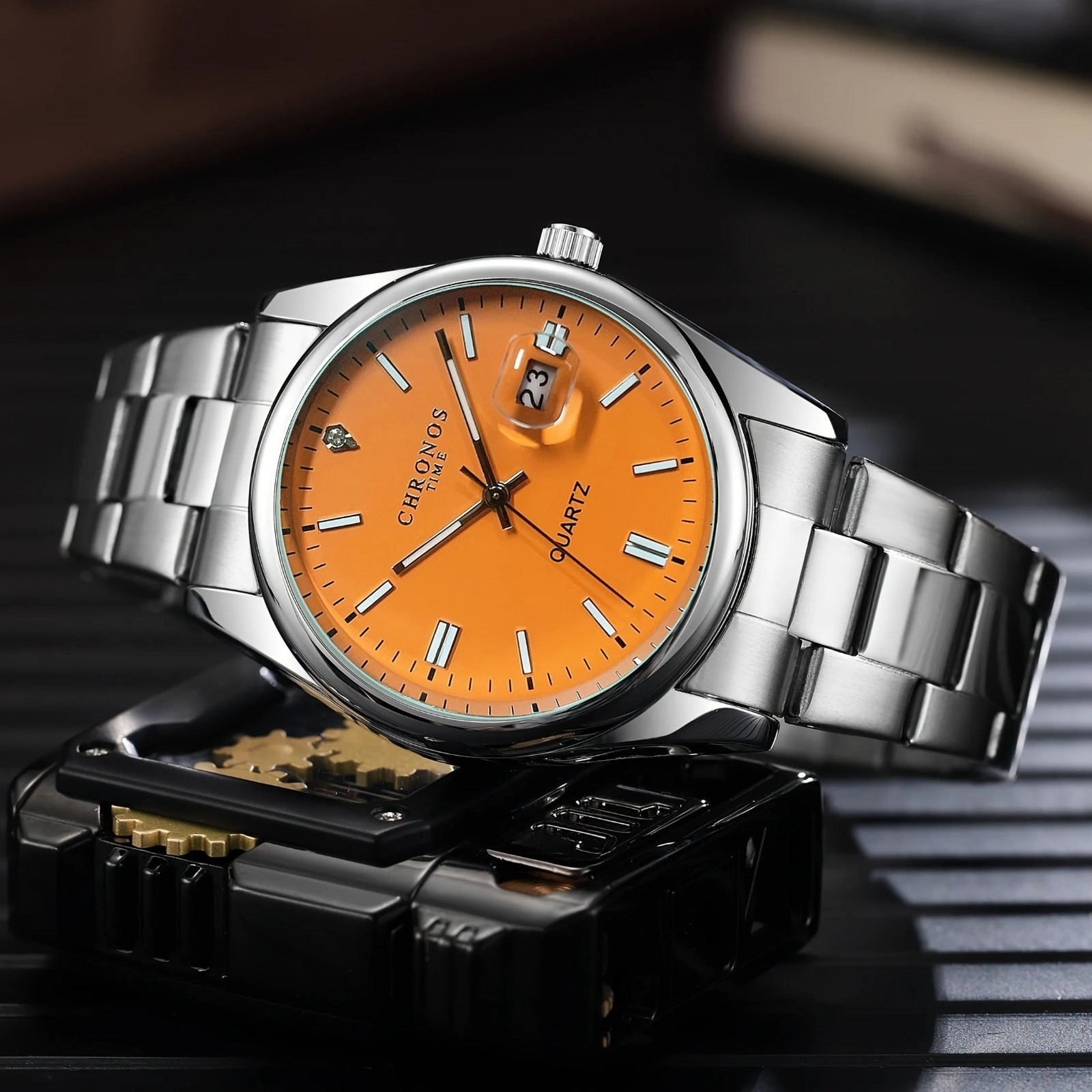 42MM CHRONOS Quartz Luxury Men’s Watch Stainless Steel Waterproof Luminous NEW