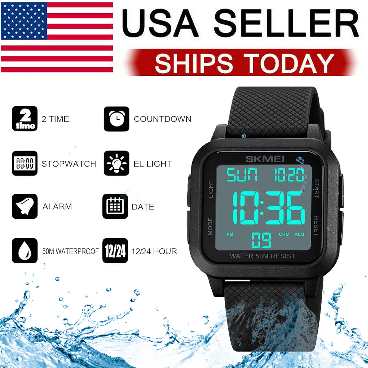 Men’s Military Sports Watch LED Screen Large Digital Face Waterproof Wristwatch