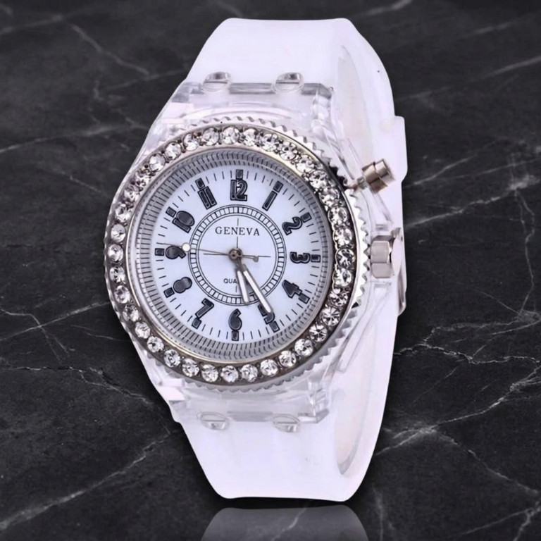 Women Men Kids Fashion Casual Watch LED Light Luminous White Silicone Wristwatch
