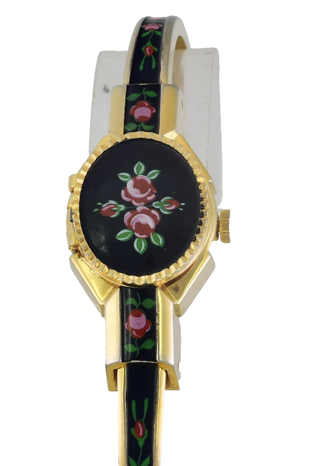 All Swiss FAITH Peek A Boo Enamel Gold Bangle Wrist Watch Perfect Working Order