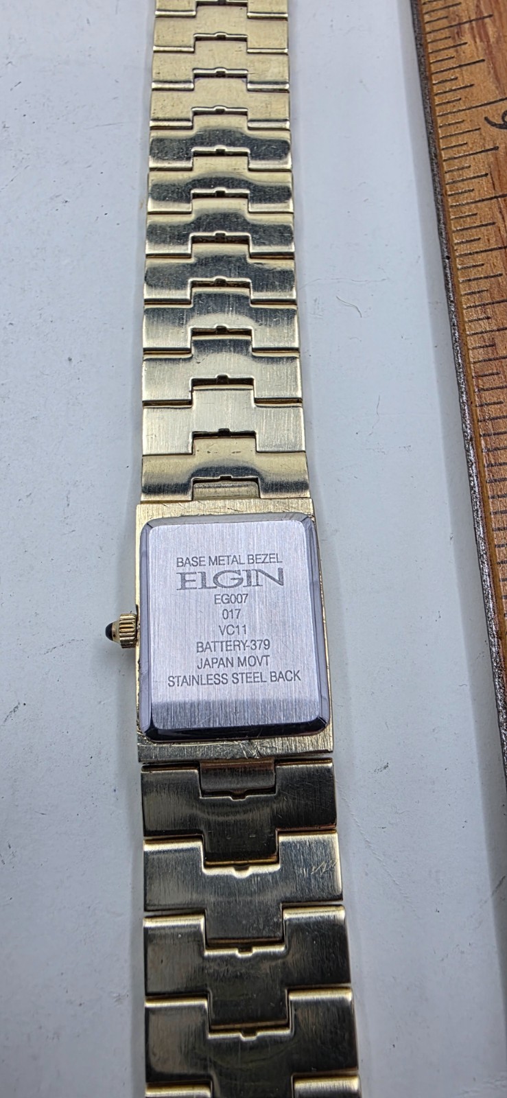 Vintage Elgin Gold Plated Rectangle Watch FG007N Black Textured Dial, Real Diamo