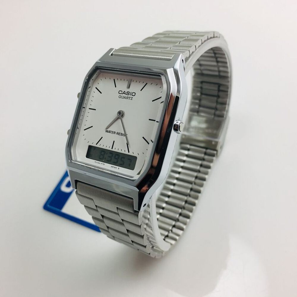 Casio AQ230A-7DM Men’s Ani-Digi Stainless Steel White Dial Watch