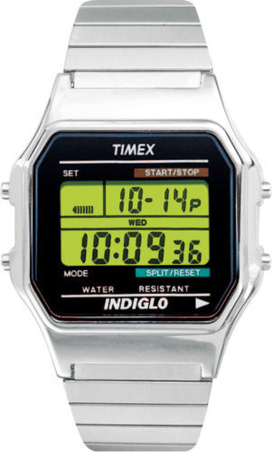 Timex T78582, Men’s Digital X-Long Silvertone Expansion Band Watch, Indiglo, NEW