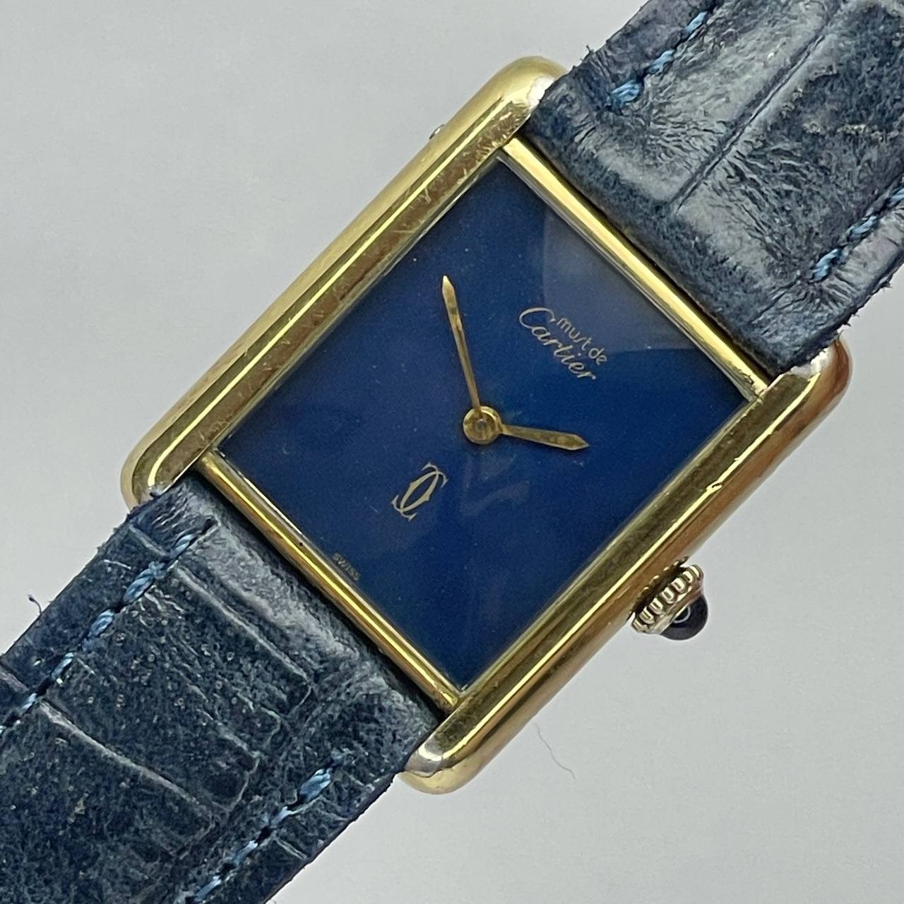 VINTAGE MUST DE CARTIER MANUAL WIND MOVEMENT BLUE DIAL 23.5x31MM SWISS MADE