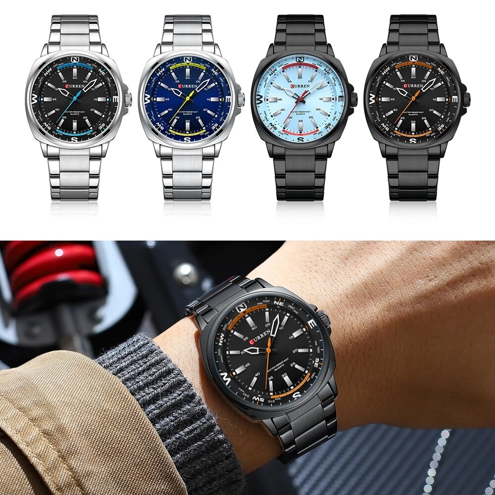 CURREN Men Quartz Watch Steel Wrap-Around Strap Wristwatch Males Business Watch