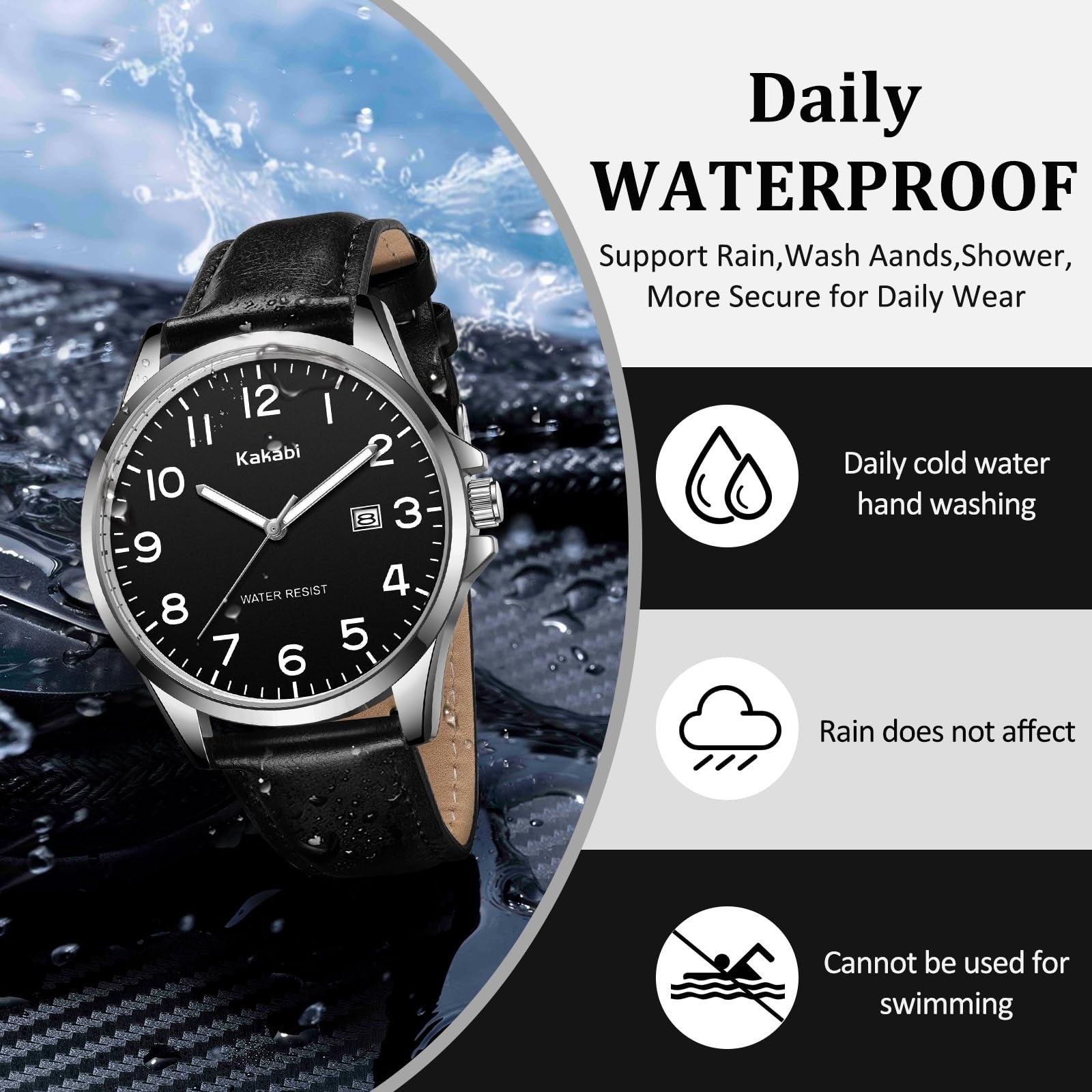 Kakabi Minimalist Men’s Waterproof Quartz Analog Watch with Leather Strap