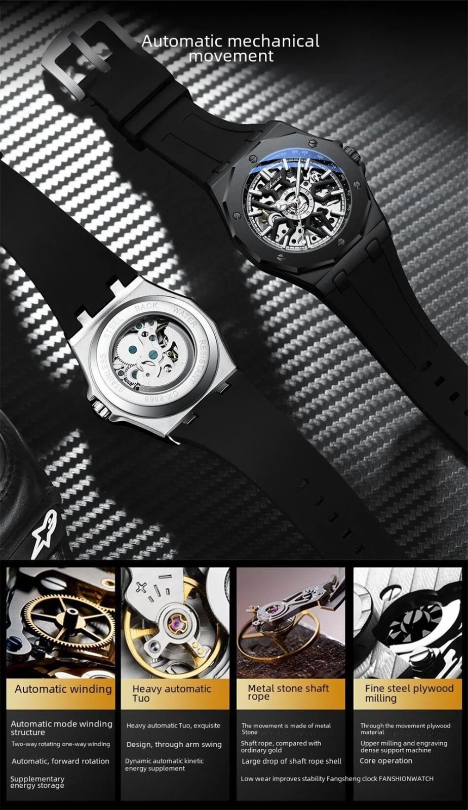 CHENXI Men’s Luminous Waterproof Hollow Tourbillon Automatic Mechanical Watch