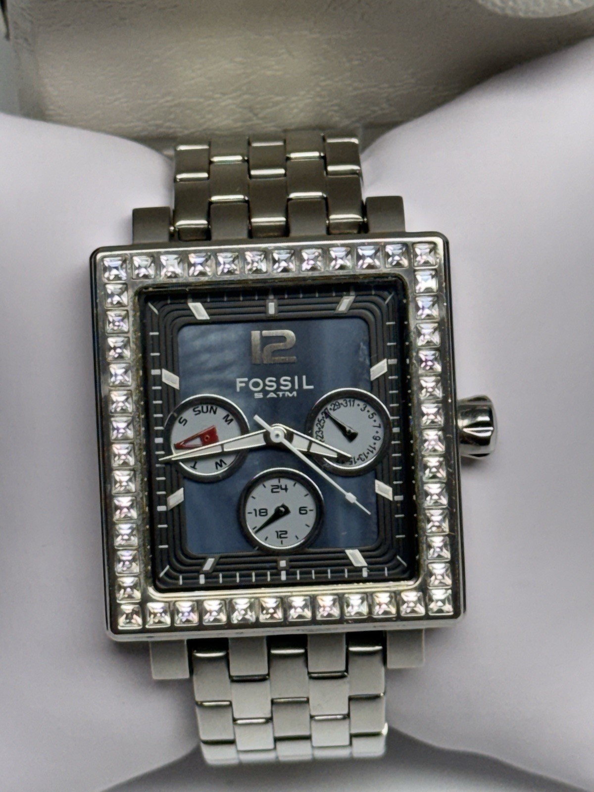 Fossil BQ9365 Women’s Blue Mother of Pearl Crystal Bezel Multifunction Watch