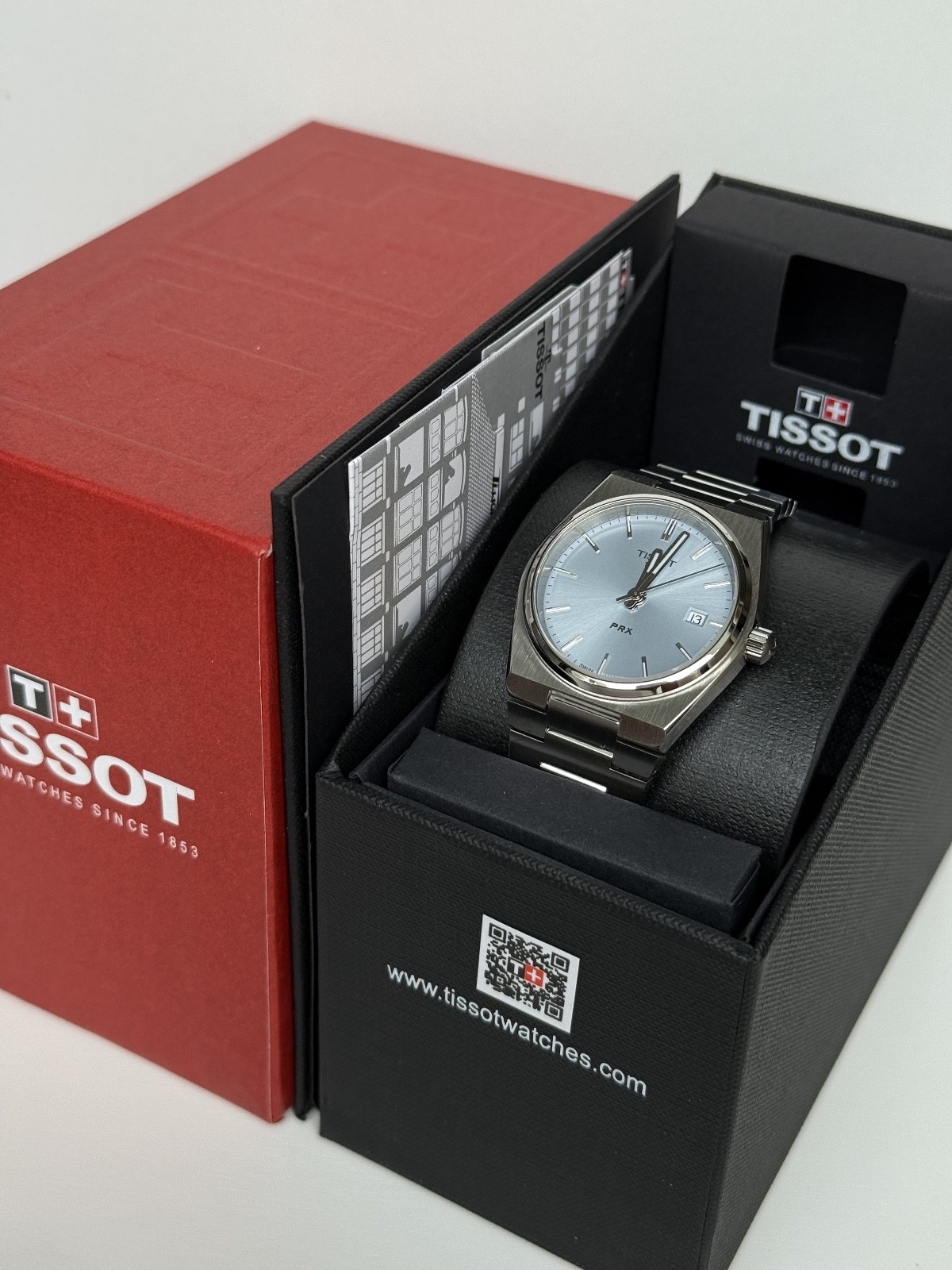 Tissot PRX T1372101135100 Quartz Watch 35mm Unisex Light Blue Dial Box & Papers