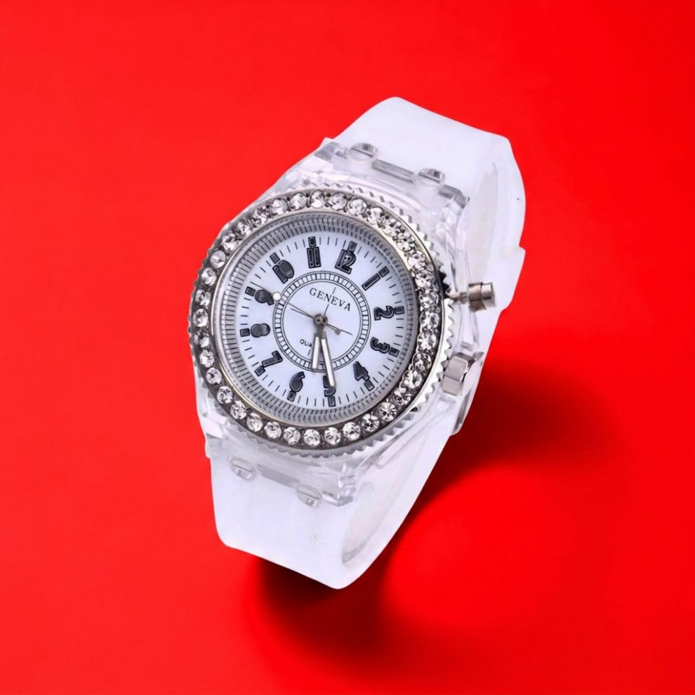 Women Men Kids Fashion Casual Watch LED Light Luminous White Silicone Wristwatch