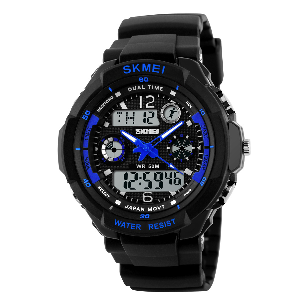 SKMEI Men Adult Teen Digital Analog Waterproof Sport Wristwatch Dual Time New
