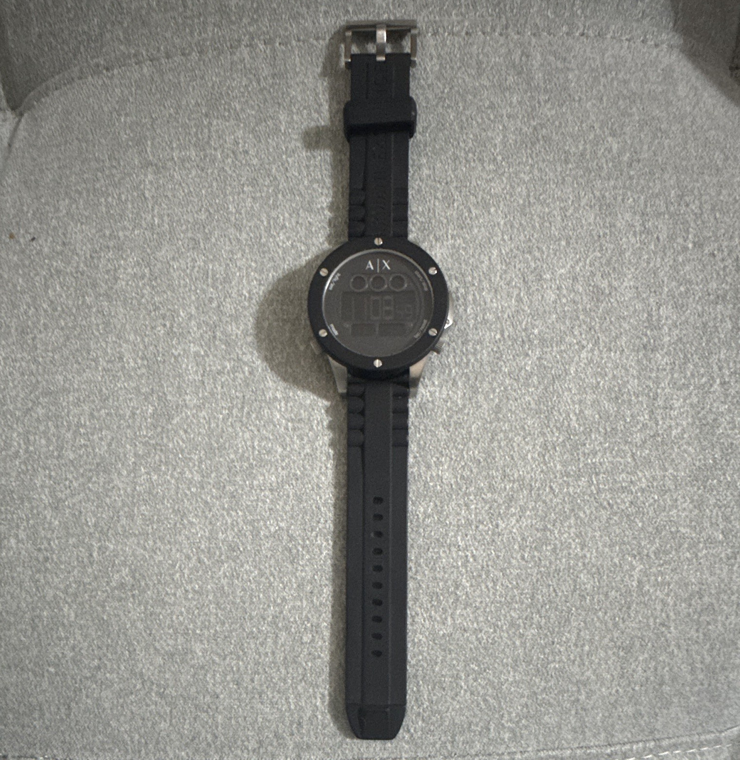 Armani Exchange Digital Watch Black Dial Rubber Strap Silver Steel 100m