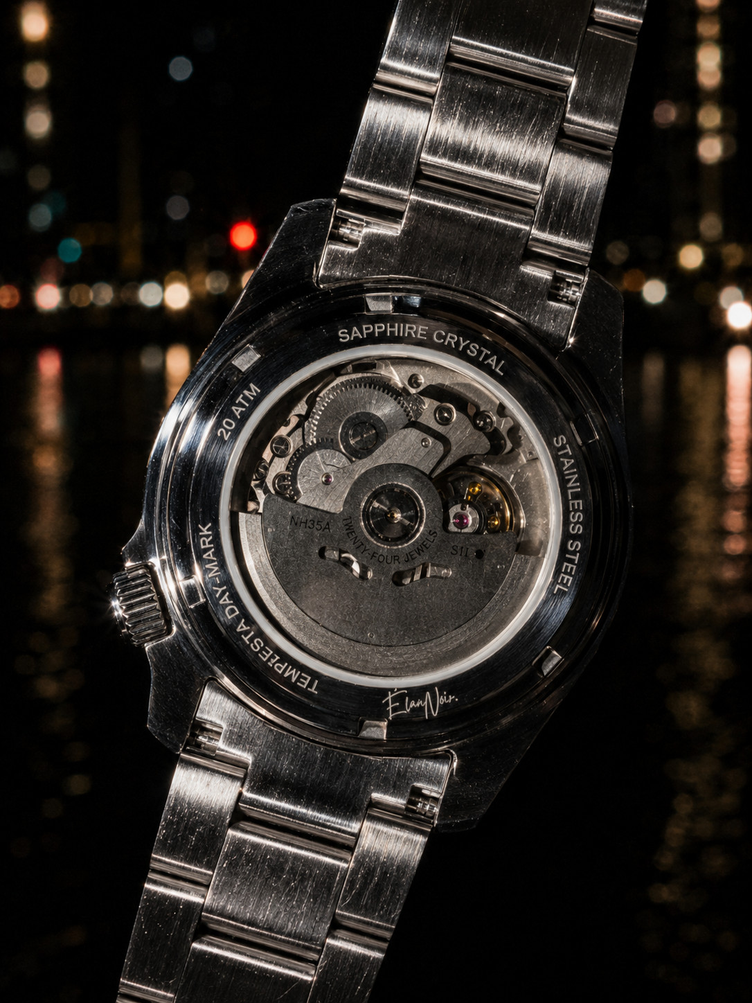 Custom Élan Noir Tempesta GMT Watch 41mm Steel Silver/Black/Purple NH35 Auto