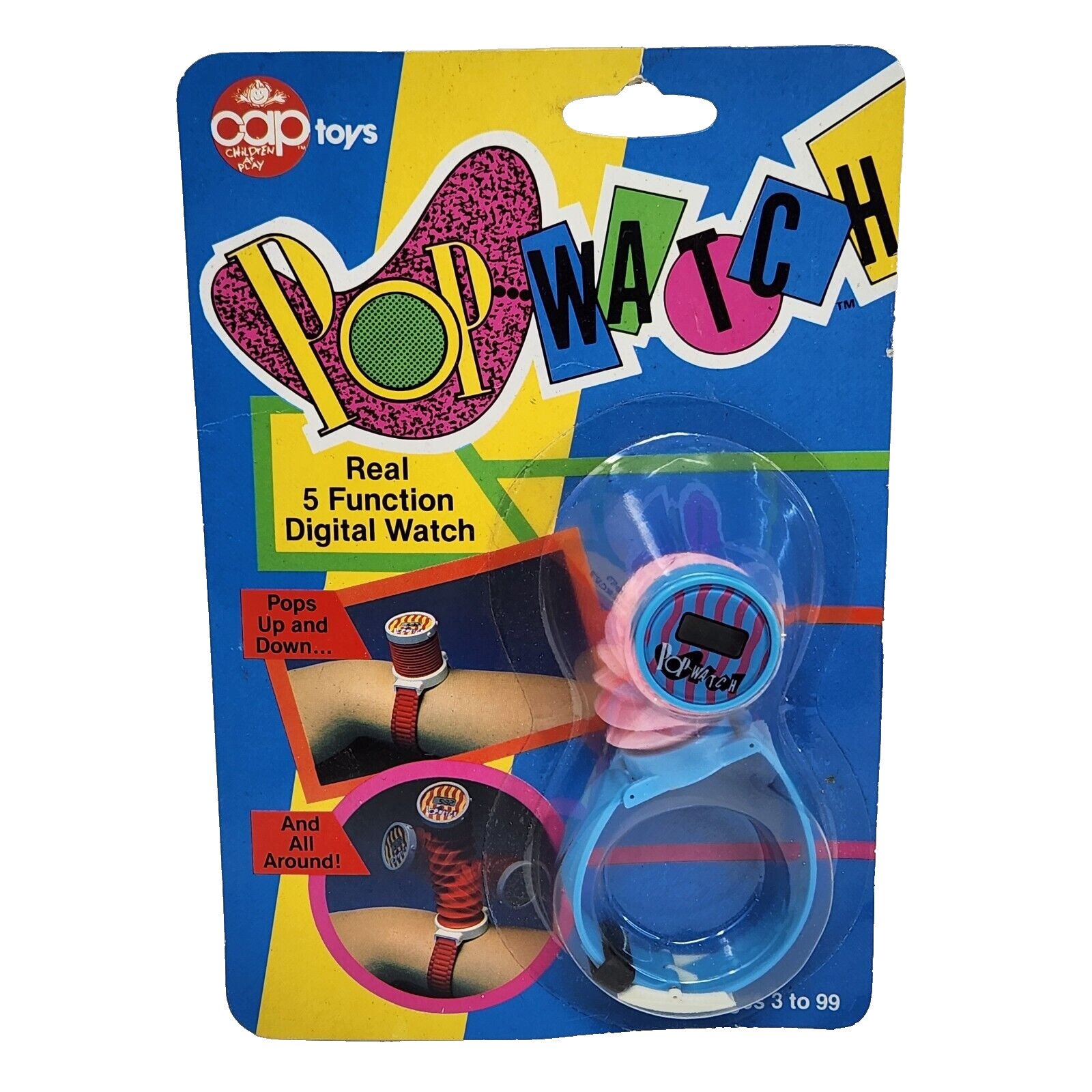 VINTAGE 1988 CAP TOYS POP WATCH DIGITAL WRIST WATCH NOS NEW SEALED PINK BLUE