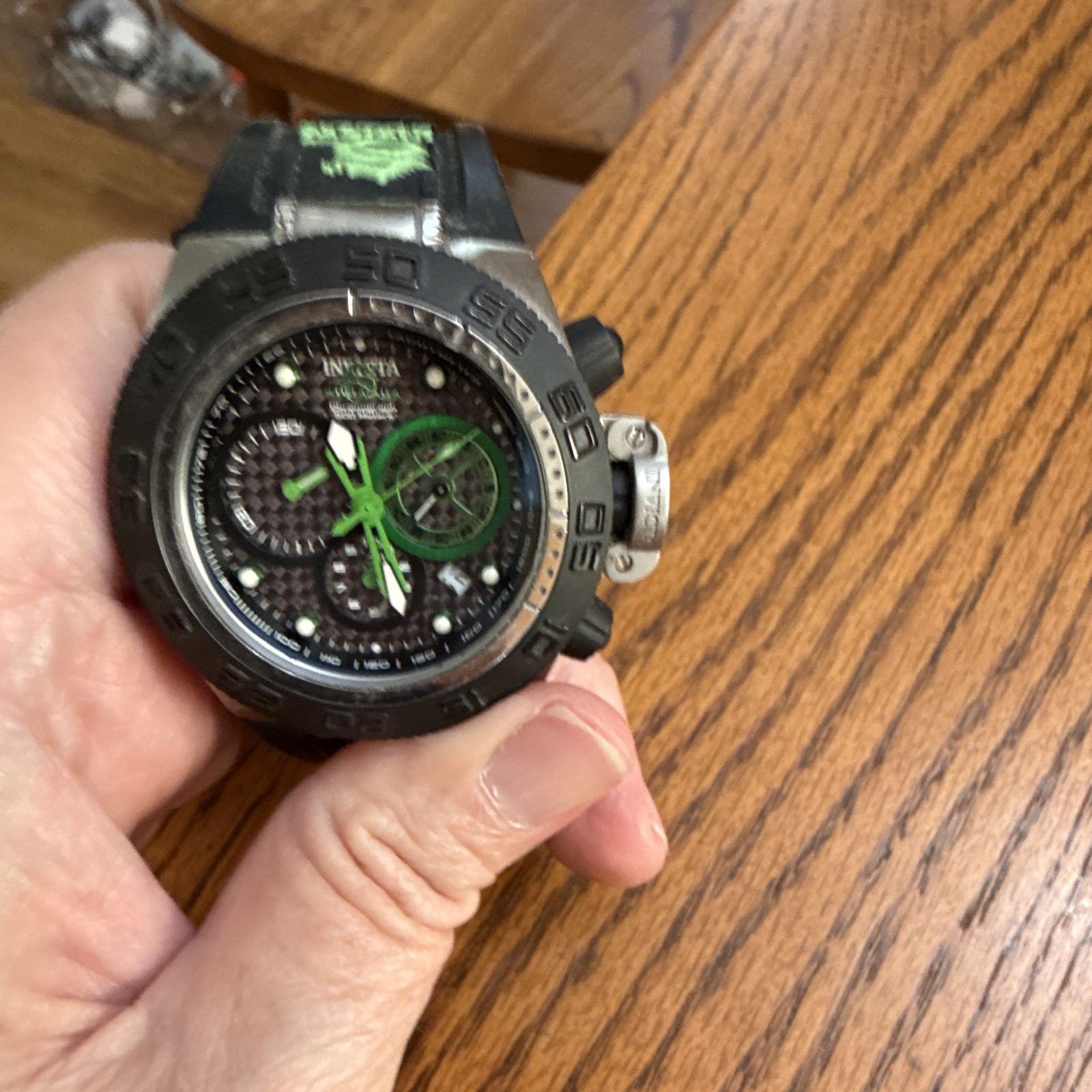 Invicta DNA Men’s Quartz Chronograph 500m 50mm Black Rubber Black/Green Dial