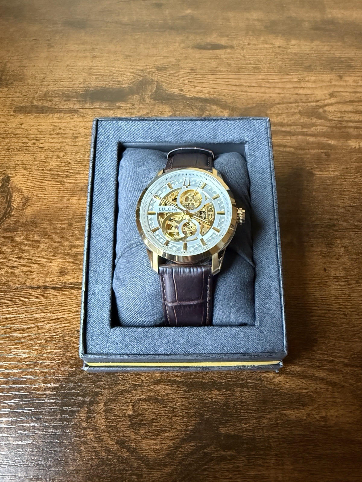 Bulova Men’s Classic Sutton Automatic Skeleton Brown Leather Watch 97A138