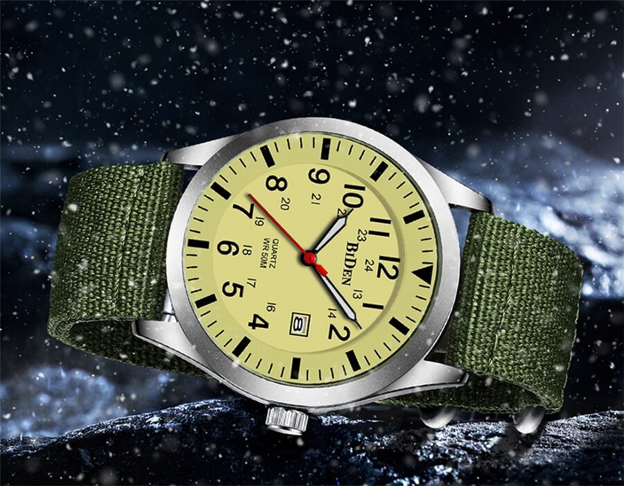 BIDEN Men’s Quartz Watch 12/24hours Scale Wristwatch Military Sport Watches Date