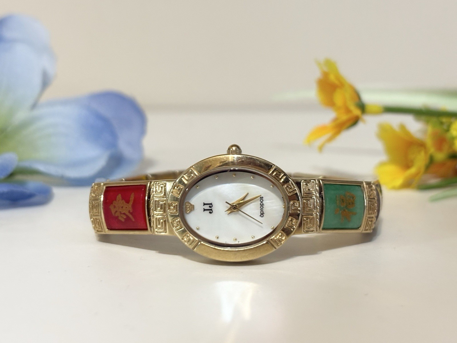 Vintage Jules Jurgensen Genuine Jade Stone Gold Bracelet Luxury Wristwatch WORKS
