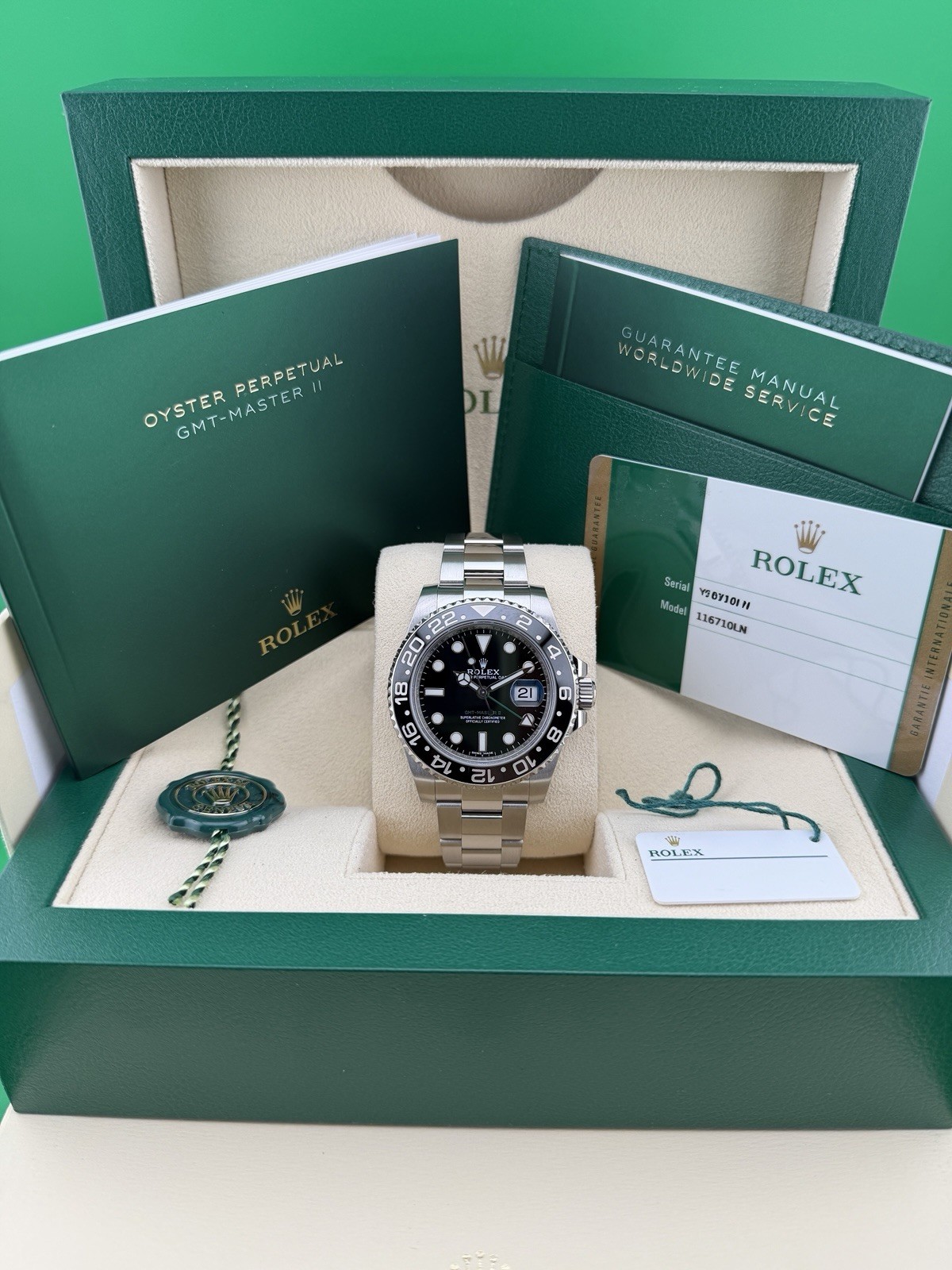 2018 Rolex GMT-Master II 116710LN Oyster Bracelet Black Bezel Complete Set B&P