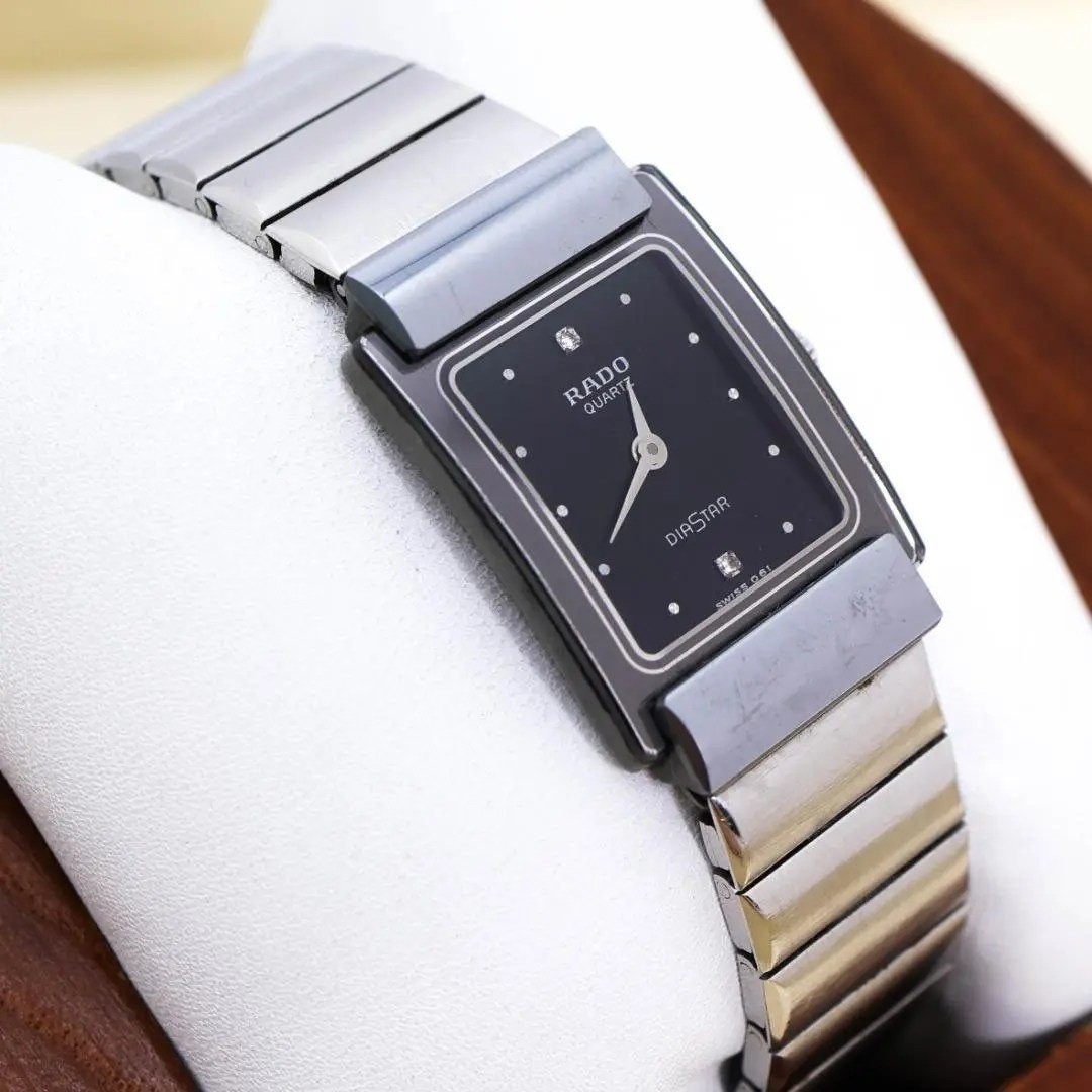 RADO Diastar Quartz Watch Silver Black 15.8cm Ladies Size Cleaned Working