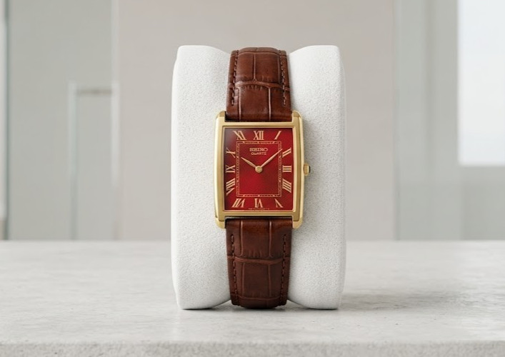 Vintage Seiko Vintage Quartz Watch Red Dial Men’s Slim Classic Wristwatch F/S