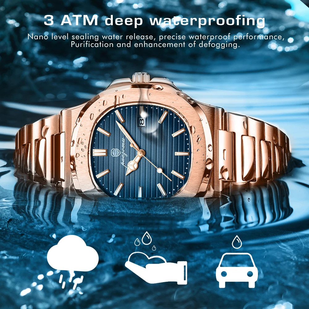 Men’s Fashion Quartz Watch Stainless Steel Waterproof Luminous Date Week Watch