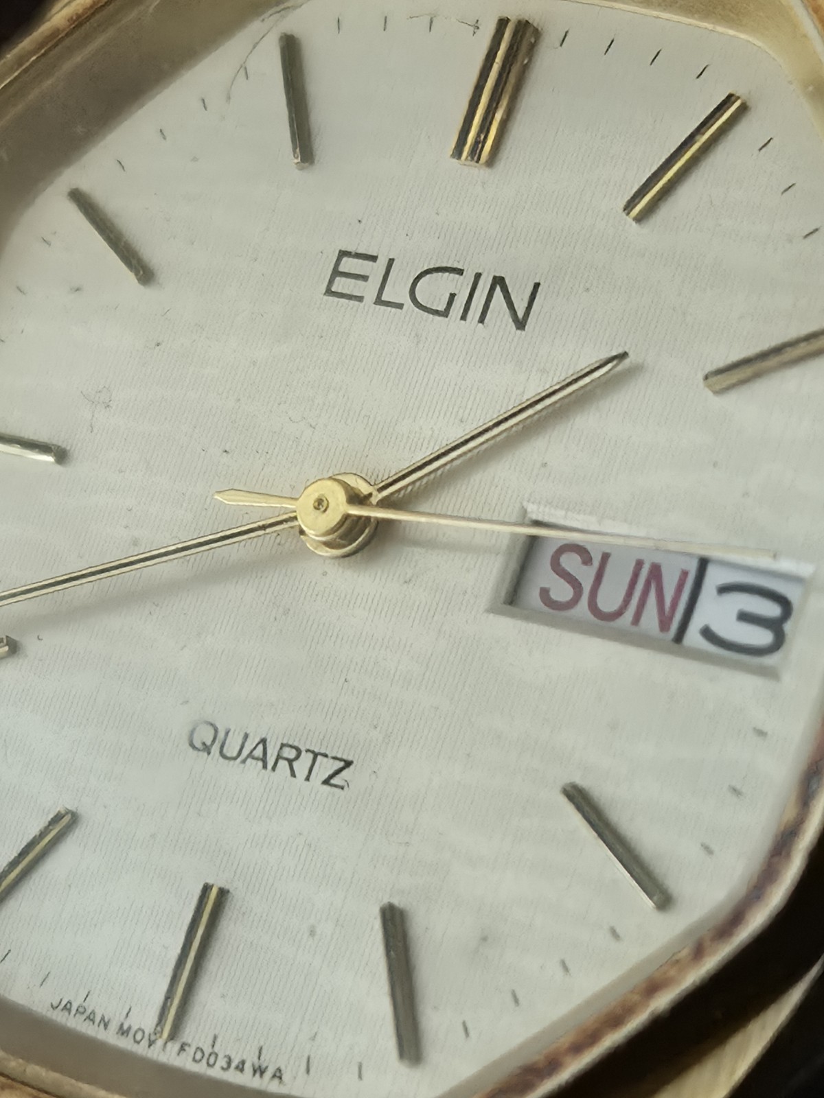 Elgin Quartz Day/Date Octagon 34.7mm Two-Tone Bracelet Watch White Dial