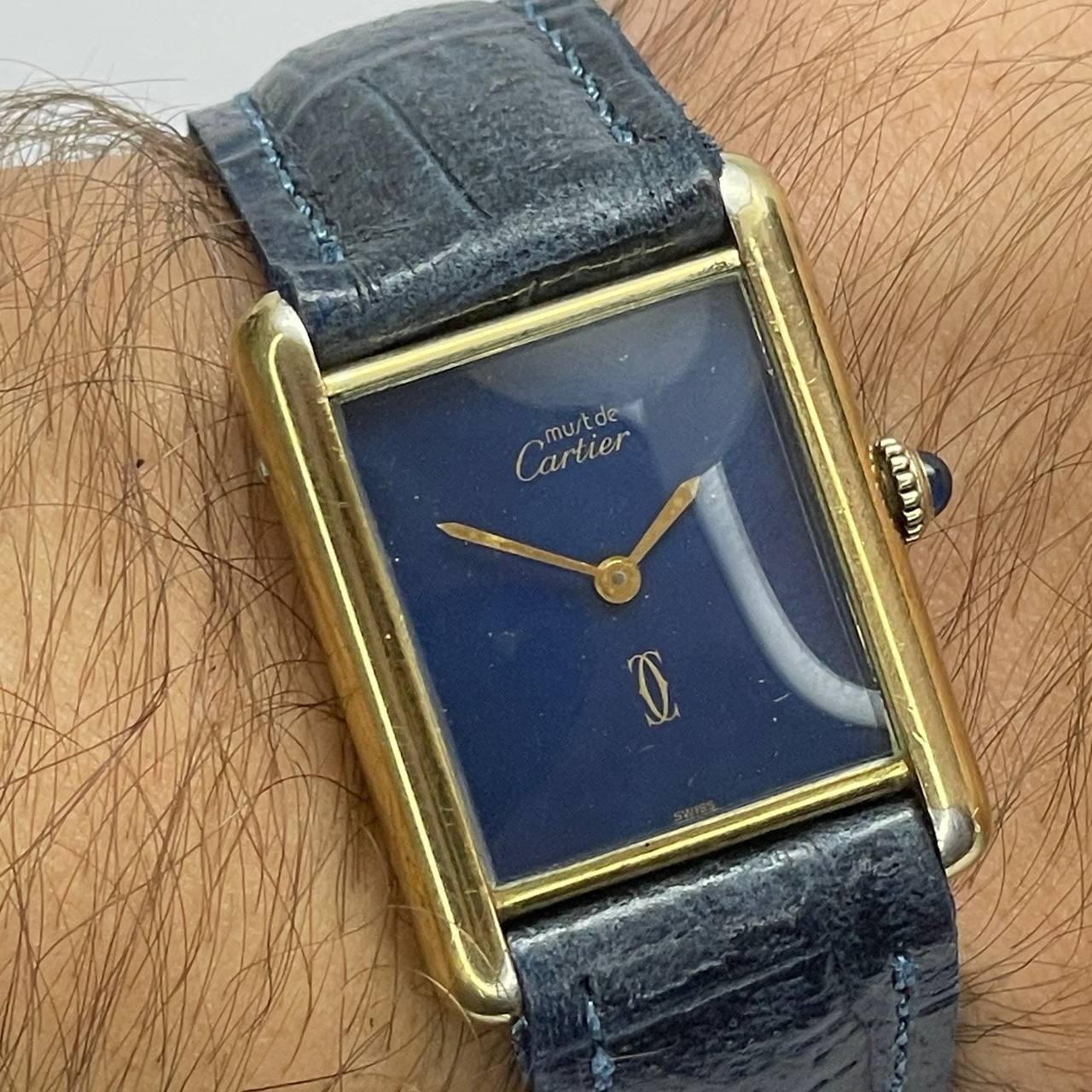 VINTAGE MUST DE CARTIER MANUAL WIND MOVEMENT BLUE DIAL 23.5x31MM SWISS MADE