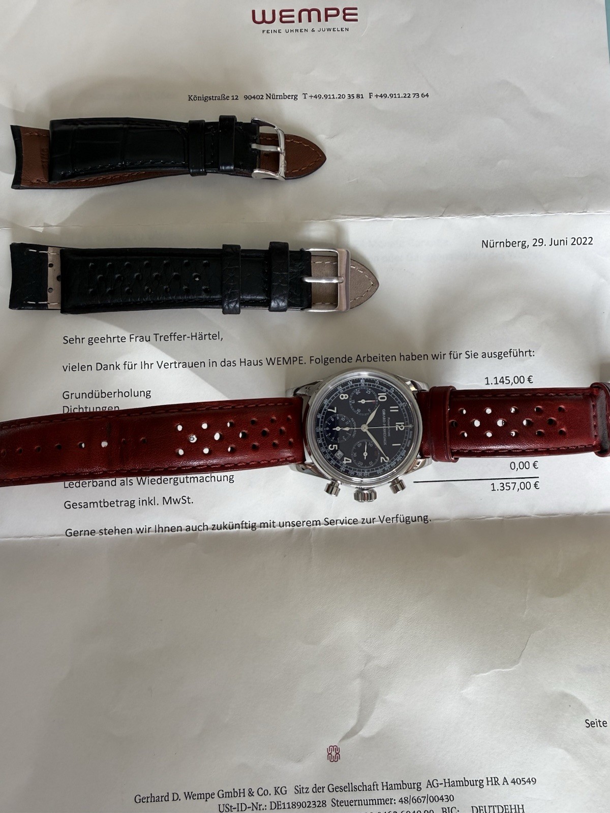 Girard-Perregaux Ref. 4946 Automatic Chronograph, Black Dial, 2022 Wempe Service