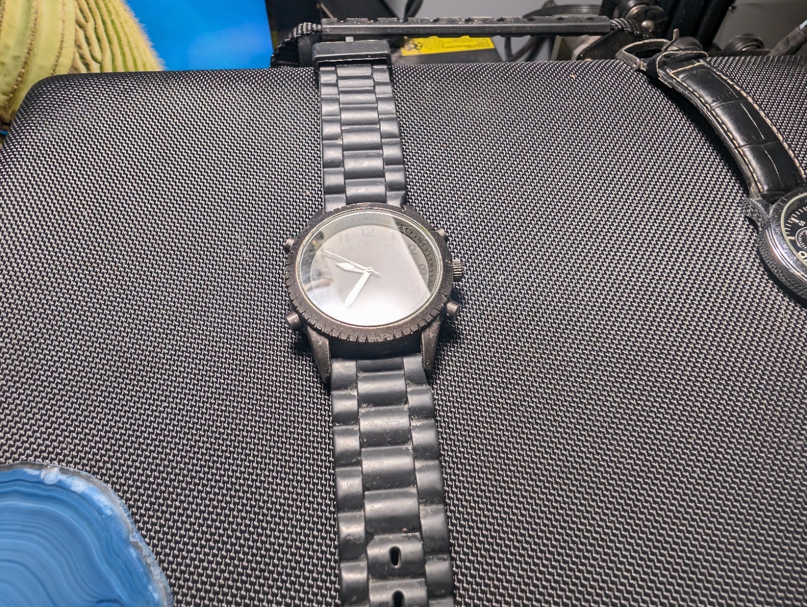Black / Grey Watch With Black Strap And Painted Charcoal Case. Runs Well!